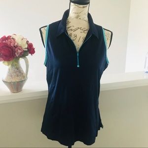 Callaway cut-in sleeve navy & turquoise top